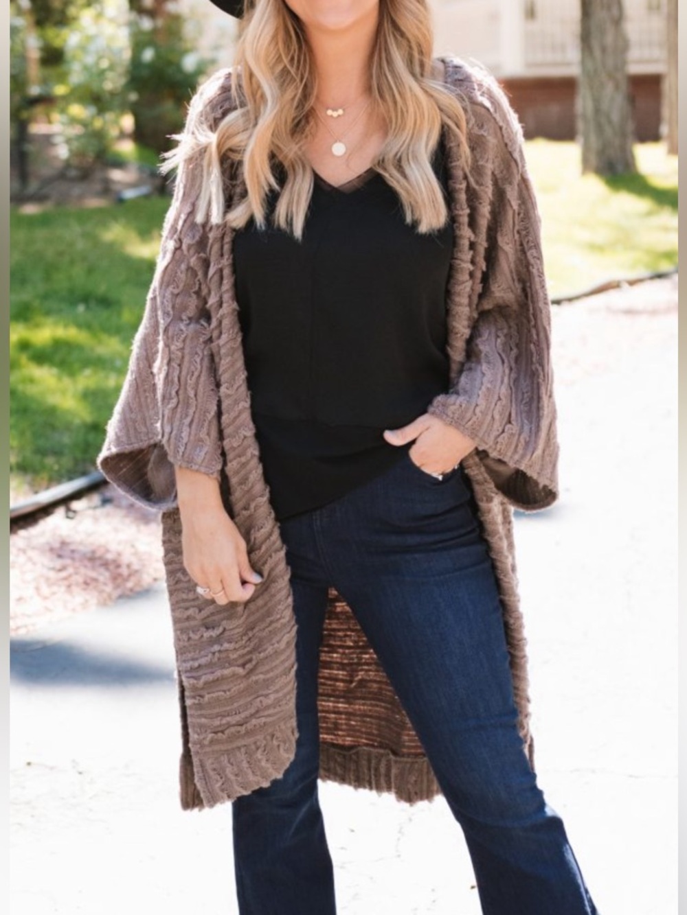 Amaryllis Taupe Cable-Knit Open Cardigan